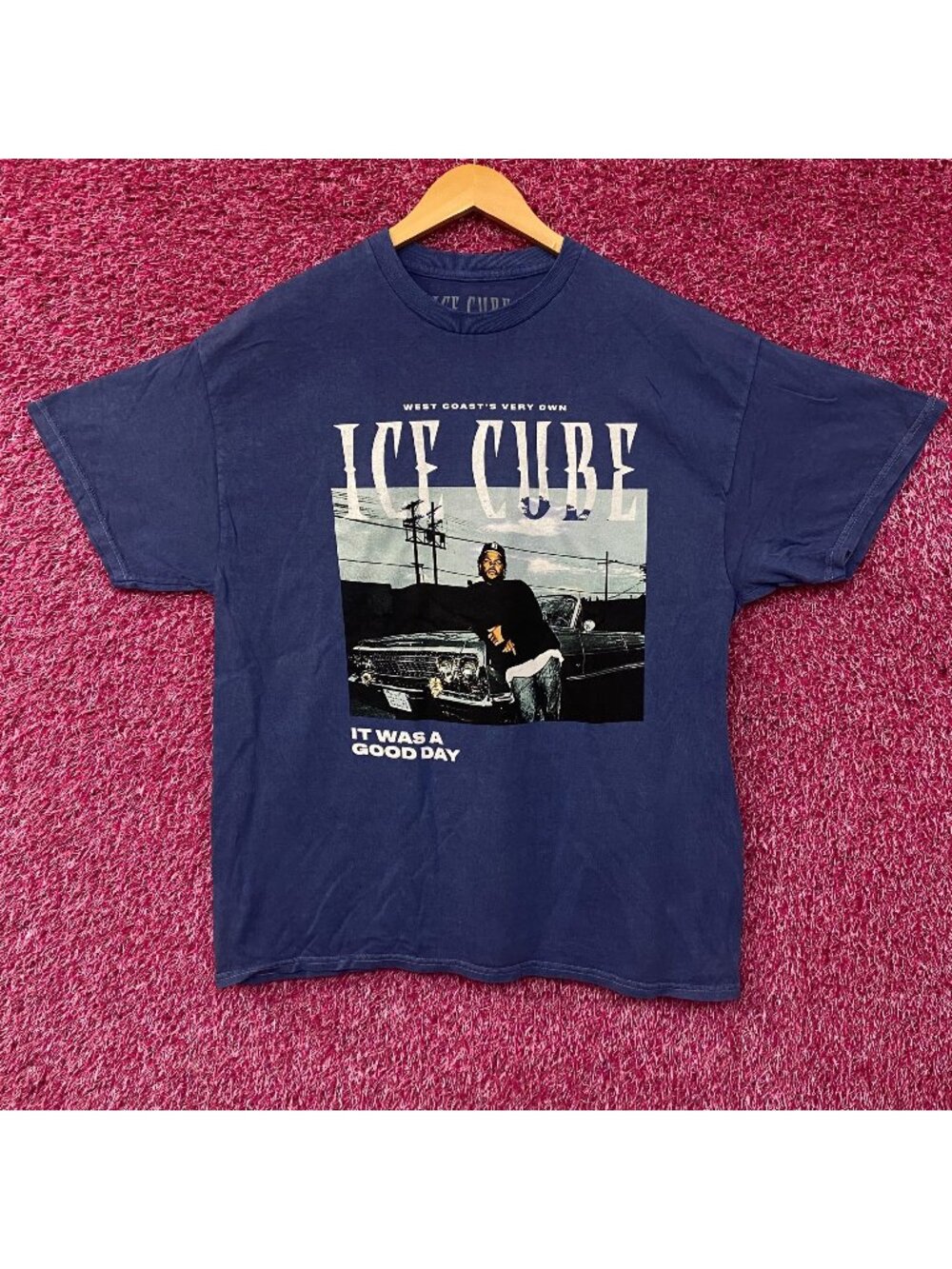 Ice Cube West Coast Good Day Portrait Acid Wash Blue Graphic T-Shirt XL